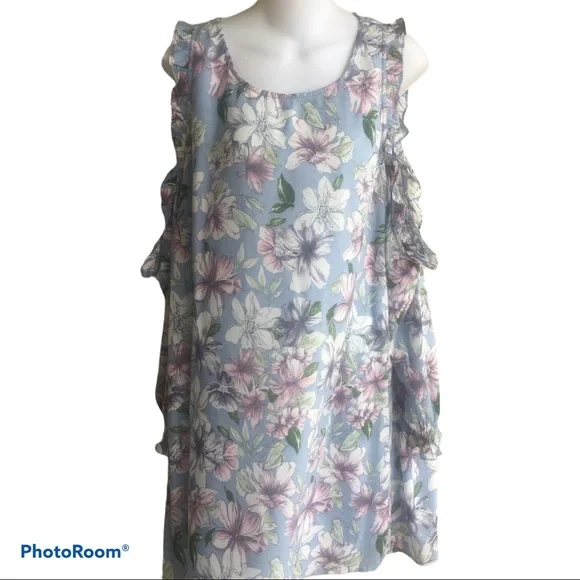 princess polly baby blue dress entro Floral Shirt Dress In White/ Blue main image 0